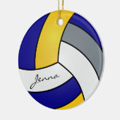 Geel, blauw, wit en grijs Volleybal personaliseren Keramisch Ornament (Links)