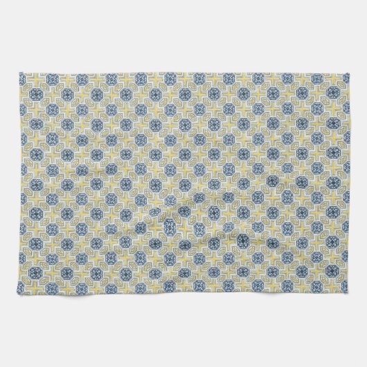 Geel Blauw Wit Geometrisch Patroon Keuken Handdoek (Horizontaal)