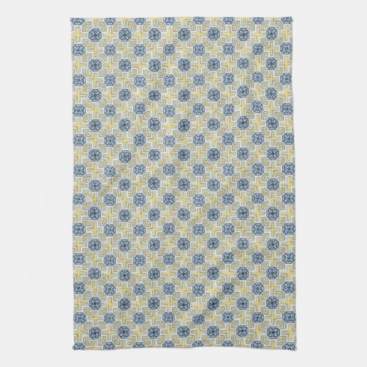 Geel Blauw Wit Geometrisch Patroon Keuken Handdoek (Verticaal)