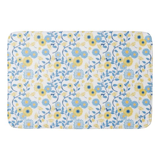 GEEL BLAUW WITTE BLOEMEN & BLADEREN BADMAT (Voorkant)