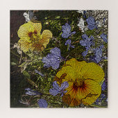 Geel blauw-witte bloemen in abstracte stijl legpuzzel (Horizontaal)