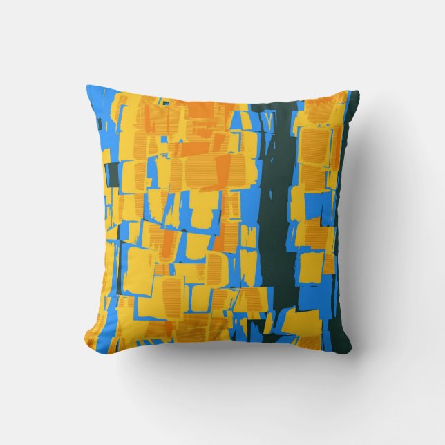  Geel Blauw Zwart Abstract Kunstdeco Kussen (Voorkant)