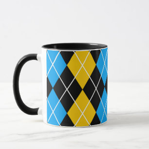 Geel Blauw Zwart Argyle Diamant Design Mok