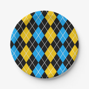 Geel Blauw Zwart Argyle Diamant Ontwerp Papieren Bordje