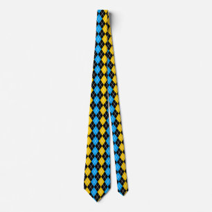 Geel Blauw Zwart Argyle Diamant Ontwerp Stropdas