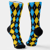 Geel Blauw Zwart Argyle Diamond Design Sokken (Gebogen)
