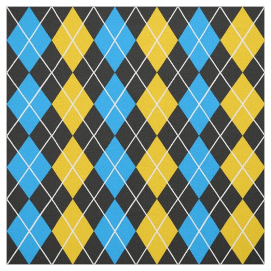 Geel Blauw Zwart Argyle Diamond Design Stof (Swatch)