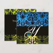 GEEL BLAUW ZWART DAMAST MONOGRAM saffier Kaart (Voorkant / Achterkant)