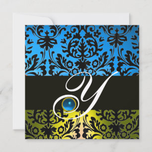 GEEL BLAUW ZWART DAMAST MONOGRAM saffier Kaart