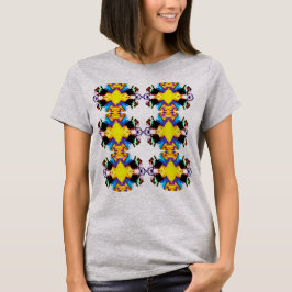 Geel Blauw Zwart Verticale Mandala Rows Pop Art T-shirt