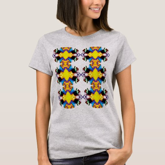 Geel Blauw Zwart Verticale Mandala Rows Pop Art T-shirt (Voorkant)