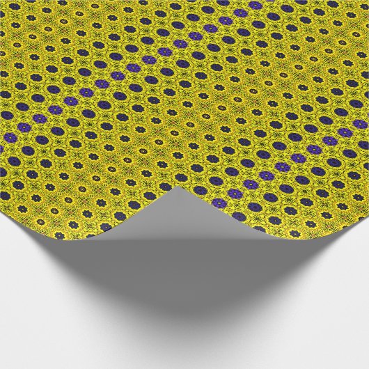 Geel, blauw, zwarte bloemen cadeaupapier (Hoek)