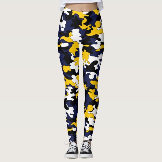 Geel, blauw, zwarte Camo-Leggings Leggings (Voorkant)