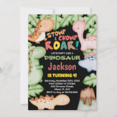 Geel Blauw Zwarte Dinosaur Birthday Invitations Kaart (Voorkant)