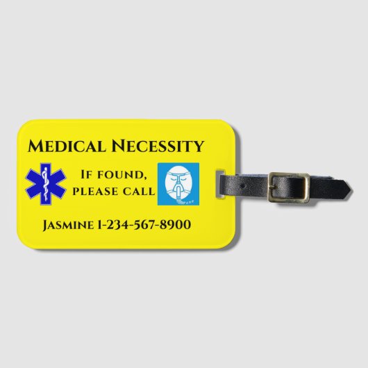 Geel Blauw Zwarte Tekst CPAP Bagagelabel (Voorkant (horizontaal))