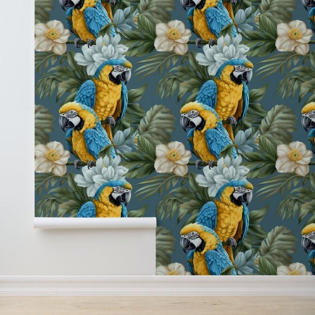 Geel-blauwe ara's behang (Applicatie)