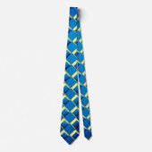 Geel Blauwe Artsty Abstracte Print Necksjaal Stropdas (Voorkant)