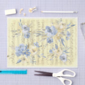 Geel blauwe bloemen | oude bladmuziek tissuepapier (Craft)