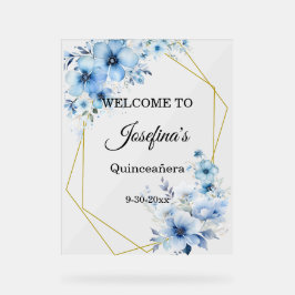 Geel blauwe bloemige Quinceanera Welkom Acryl Bord