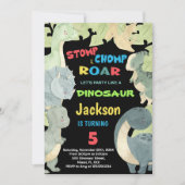 Geel Blauwe Groene Dinosaur Birthday Uitnodigingen (Voorkant)