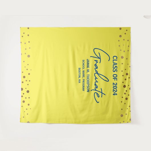 Geel Blauwe Klas van 2024 achtergrond diploma-uitr Wandkleed (Voorkant (horizontaal))