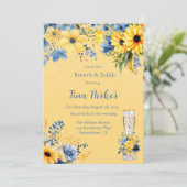 Geel Blauwe Pioen Waterverf Brunch en Bubble Kaart (Staand voorkant)