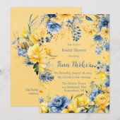 Geel Blauwe Pioen Waterverf Vrijgezellenfeest Kaart (Voorkant / Achterkant)