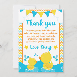 Geel & Blauwe Rubber Eendje Stippen Baby Shower Bedankkaart