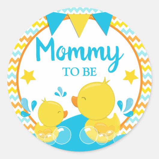 Geel & Blauwe Rubber Eendje Stippen Moeder word Ronde Sticker (Voorkant)