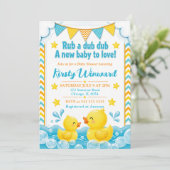 Geel & Blauwe Rubberen Eend Baby Shower Kaart (Staand voorkant)