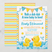 Geel & Blauwe Rubberen Eend Baby Shower Kaart (Voorkant / Achterkant)