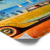 GEEL BLAUWE VINTAGE-AUTO'S OP DE ACHTERGROND POSTER (Hoek)