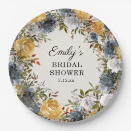 Geel Blauwe Waterverf Floral Vrijgezellenfeest Papieren Bordje