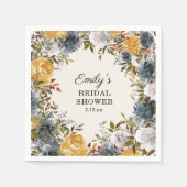 Geel Blauwe Waterverf Floral Vrijgezellenfeest Servet (Voorkant)