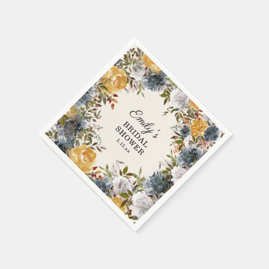 Geel Blauwe Waterverf Floral Vrijgezellenfeest Servet (Hoek)