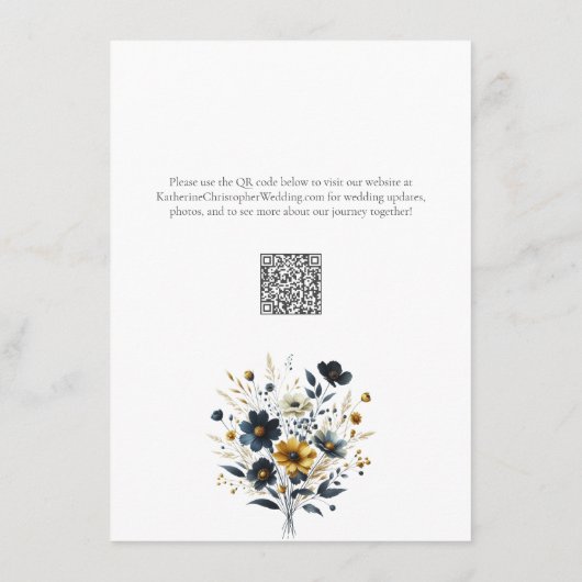 Geel Blauwe Wildbloemen Elegante bruiloft receptie Informatiekaartje (Achterkant)