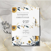 Geel Blauwe Wildbloemen Elegante bruiloft Uitnodigingen Wikkel