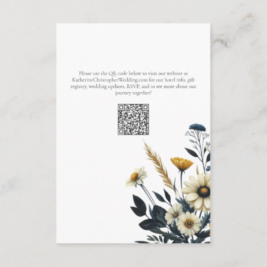 Geel Blauwe Wildbloemen Formeel Bruiloft Hotel Informatiekaartje (Achterkant)