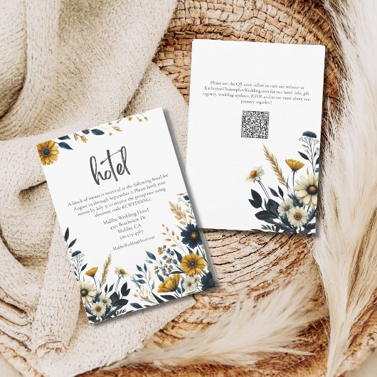 Geel Blauwe Wildbloemen Formeel Bruiloft Hotel Informatiekaartje
