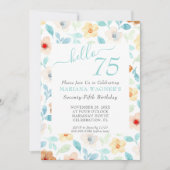 Geel Blauwgroen Bloemen 75e Verjaardag Kaart (Voorkant)