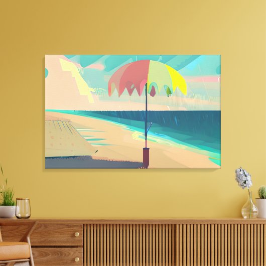 Geel, Blauwgroen en perzik zandstrand Canvas Afdruk (Insitu (Woonkamer))