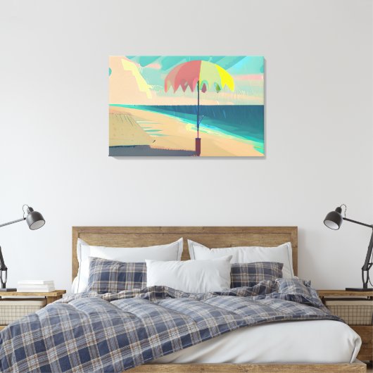 Geel, Blauwgroen en perzik zandstrand Canvas Afdruk (Insitu (Slaapkamer))