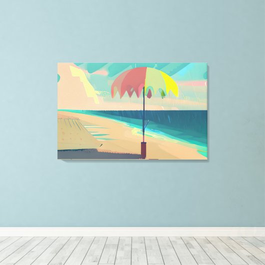 Geel, Blauwgroen en perzik zandstrand Canvas Afdruk (Insitu (Houten vloer))