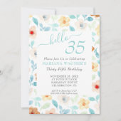 Geel Blauwgroen Floral Elegant Script 35th Birthda Kaart (Voorkant)