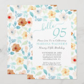 Geel Blauwgroen Floral Elegant Script 95th Birthda Kaart (Voorkant / Achterkant)