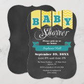 Geel Blauwgroen Krijtbord Vlag Baby shower Uitnodi Kaart (Voorkant / Achterkant)