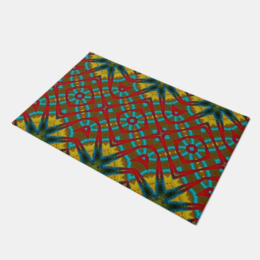 Geel Blauwgroen Rood Bruin Abstract Modern Boho Tr Deurmat (Schuin)