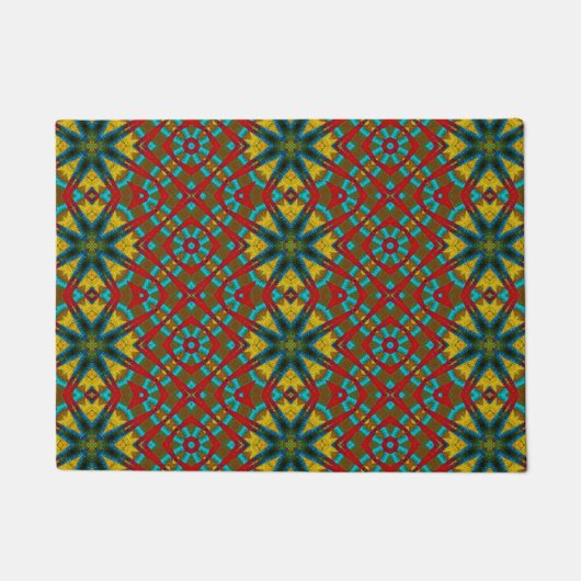 Geel Blauwgroen Rood Patroon Modern Boho Tribal Ho Deurmat (Voorkant)