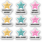 Geel Blauwgroen Roze Goed Werk! Sters Sticker (Voorkant)