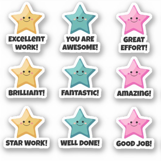 Geel Blauwgroen Roze Goed Werk! Sters Sticker (Voorkant)